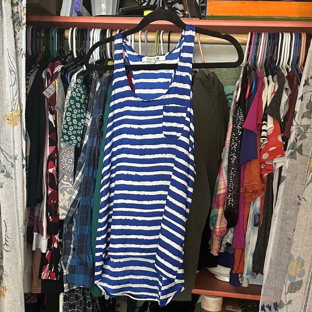 Forever 21 Royal Blue and White Striped Pocket Tank